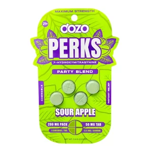 DOZO PERKS 7-HYDROXYMITRAGYNINE CHEWABLE TAB SOUR APPLE (LVLUP BLEND) 50MG PER TABLET 4CT PACK- BOX OF 10 PACK