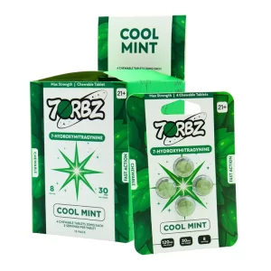 7 ORBZ 7- HYDROXYMITRAGYNINE COOL MINT CHEWABLE TABLETS 4CT PER PACK (30MG PER TABLET) - BOX OF 10