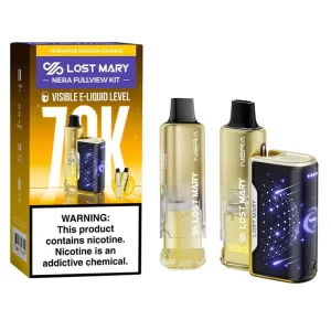 LOST MARY NERA FULLVIEW 70000 PUFFS REFILLABLE DISPOSABLE KIT – PINEAPPLE PASSION ORANGE 5% (BOX OF 5)