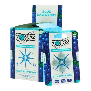 7 ORBZ 7- HYDROXYMITRAGYNINE BLUE RASPBERRY CHEWABLE TABLETS 4CT PER PACK (30MG PER TABLET) - BOX OF 10