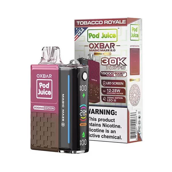 POD JUICE OXBAR MAGIC MAZE 2.0 DISPOSABLE 30000PF – TOBACCO ROYALE (BOX OF 5) (15000PF BOOST MODE)