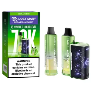LOST MARY NERA FULLVIEW 70000 PUFFS REFILLABLE DISPOSABLE KIT – SOUR APPLE ICE 5% (BOX OF 5)