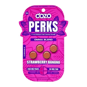 DOZO PERKS 7-HYDROXYMITRAGYNINE CHEWABLE TAB STRAWBERRY BANANA (OMNIA BLEND) 50MG PER TABLET 4CT PACK- BOX OF 10 PACK